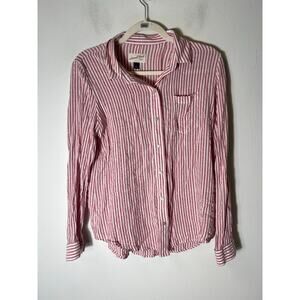 Universal Thread Red White Stripe Long Sleeve Button Up Shirt Sz S